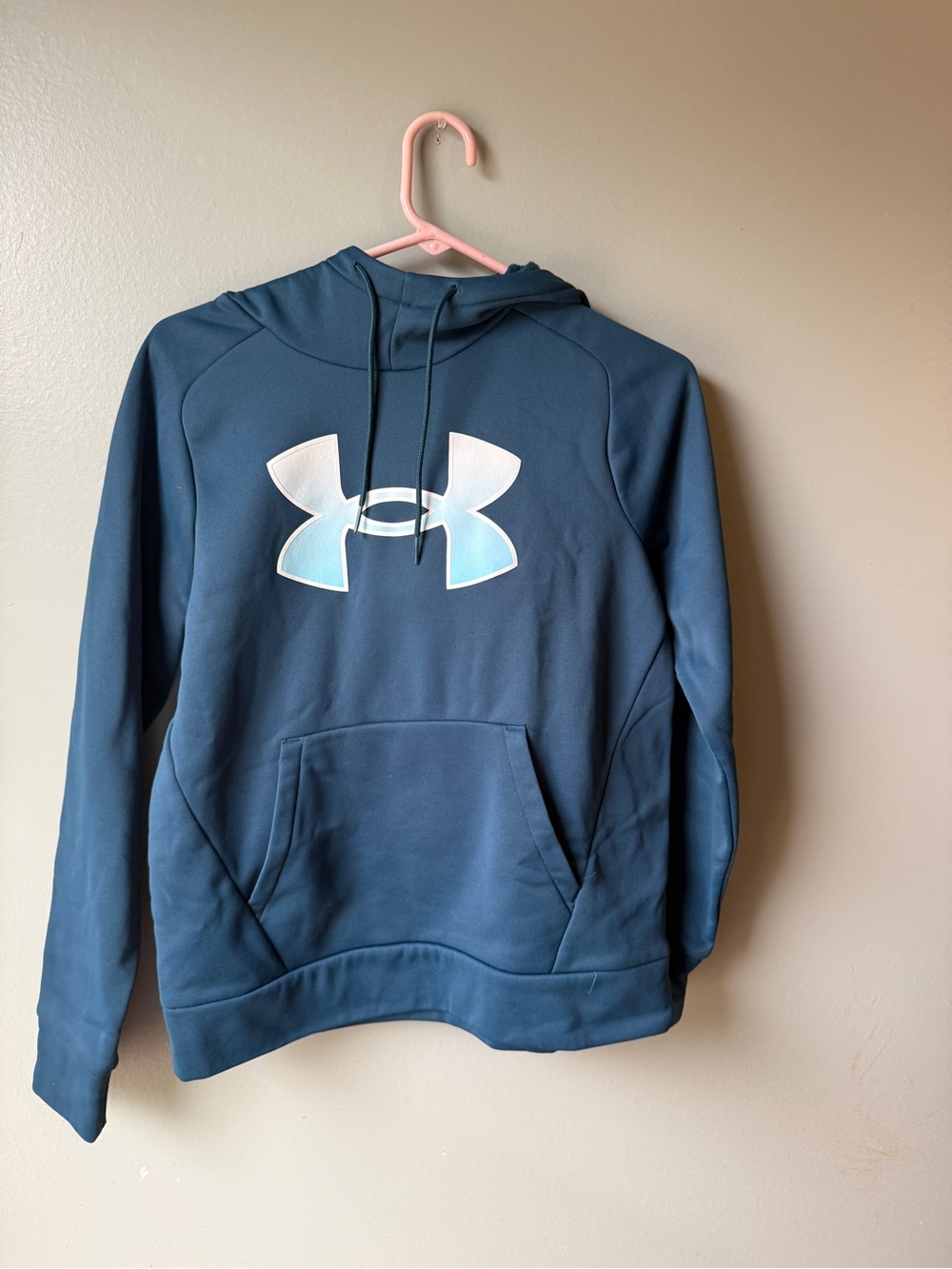 Under Armour Women’s ColdGear Fleece Hoodie Blue Pullover Logo Sweatshirt